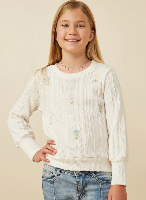 Knit Floral Embroidered Long Sleeve Top