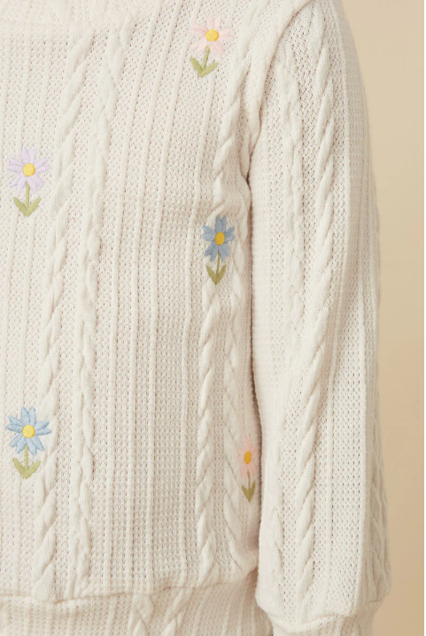 Knit Floral Embroidered Long Sleeve Top