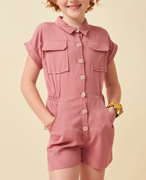 Elastic Detail Button Up Collared Romper