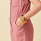 Elastic Detail Button Up Collared Romper