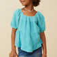 Washed Smock Detail Puff Sleeve Gauze Top