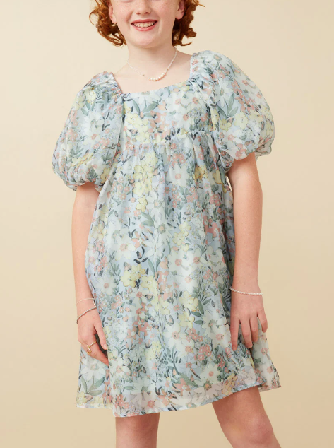 Floral Organza Puff Sleeve Dress