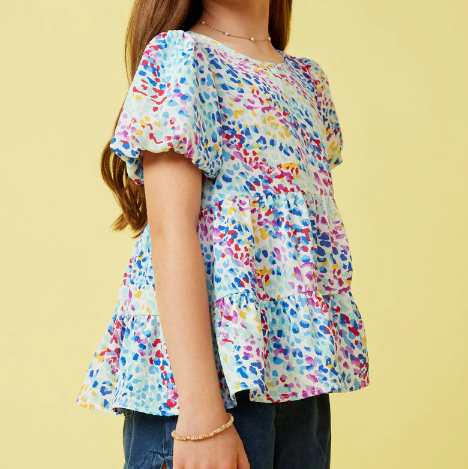 Abstract Multi Color Dot Peplum Top