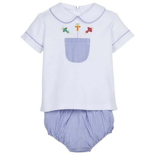 Embroidered Peter Pan Diaper Set - Airplanes