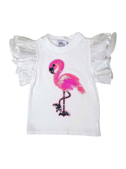 Beaded Flamingo Ruffle Tee