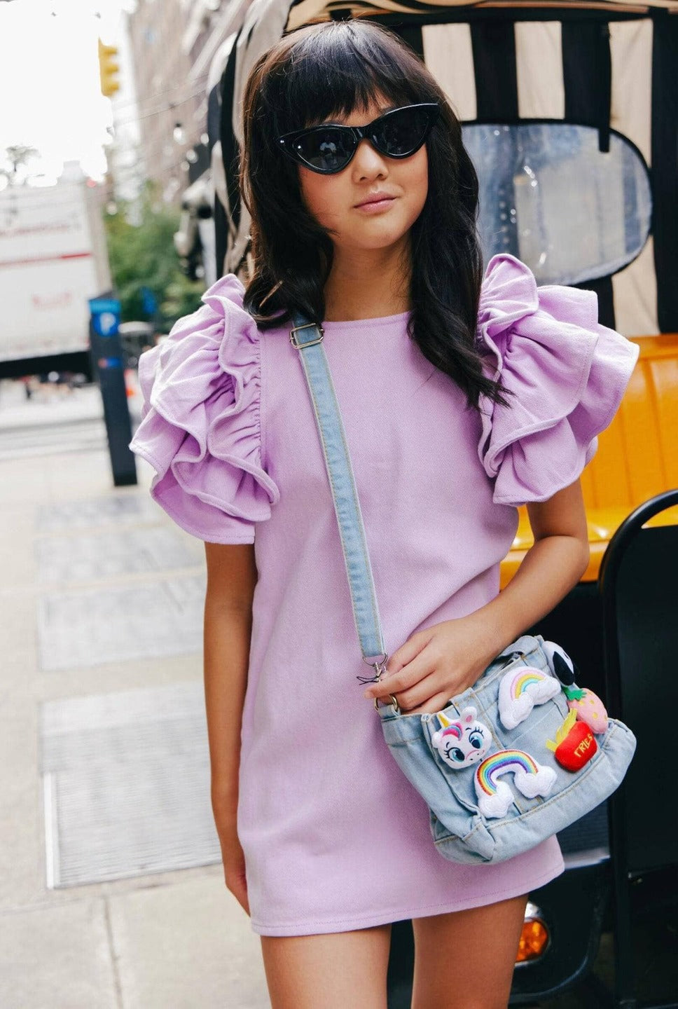 Lavender Haze Ruffle Denim Dress