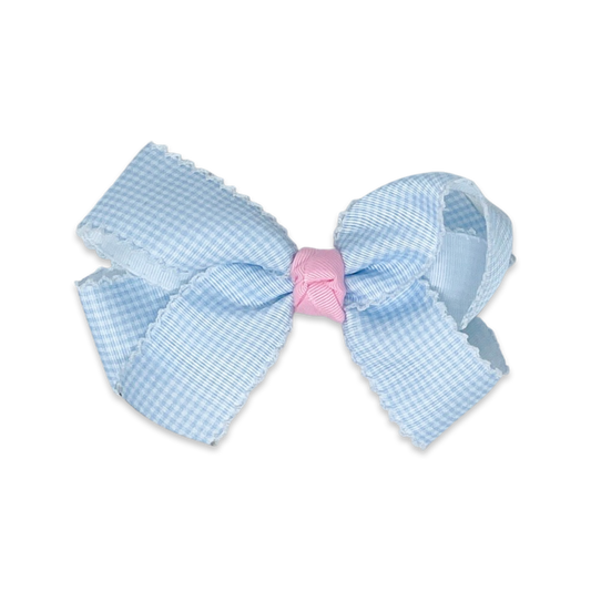 Blue Minigingham Hallie Hair Bow