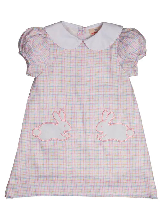 Rainbow Plaid Bunny Pocket Jumper Dress