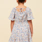 Blue Ditsy Floral Flutter Sleeve Dress