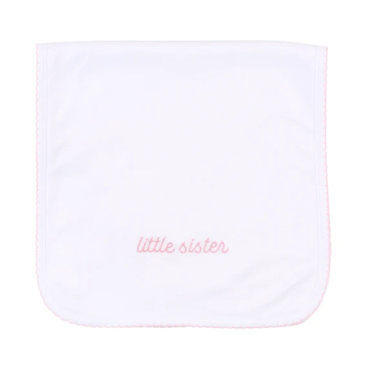 Little Sister Embroidered Burp Cloth