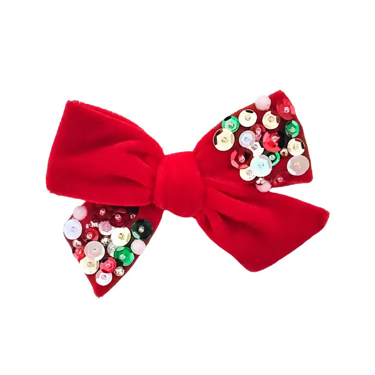 Layla Hair Bow Merry Holiday Sequins