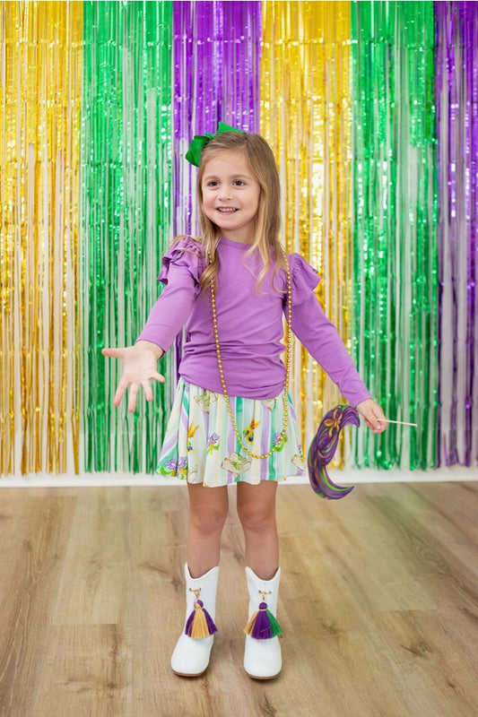 Purple Long Sleeve Ruffle Tee