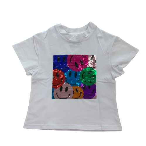 Sequin Rainbow Smiley Boxy Tee