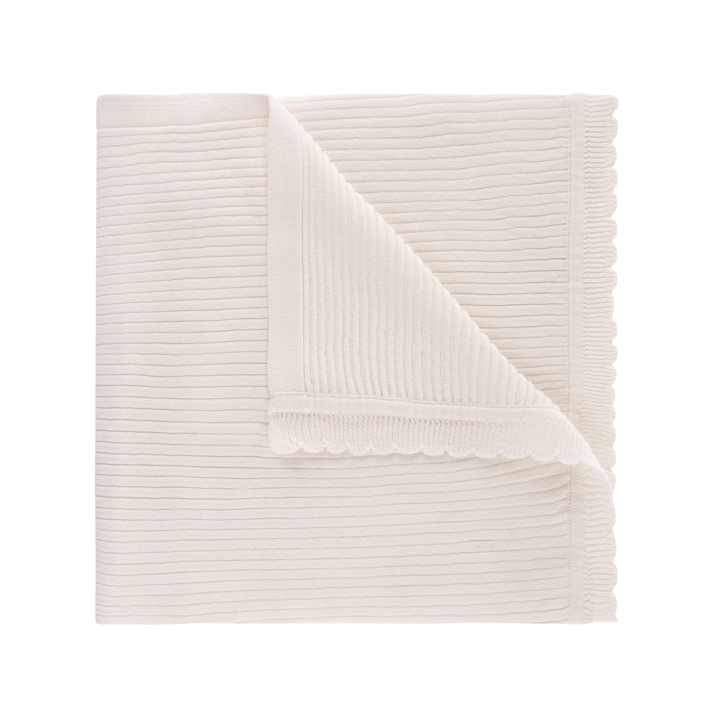 Ivory Scallop Trim Rib Knit Blanket