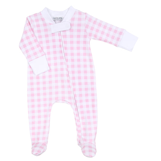 Baby Checks Pink Zip Footie